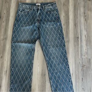 Zara Blue Jeans with sparkly rinestone Crisscross Pattern